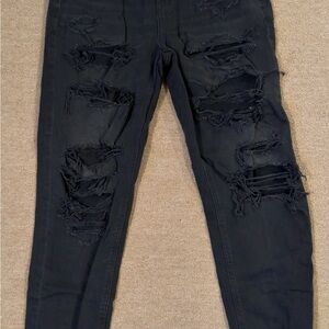 American Eagle- High Waisted Black Distressed Jeans